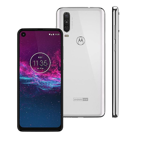 Motorola One Action XT2013-1 Branco Polar 128GB, 4GB RAM, Tela de 6.3, Câmera Traseira Tripla, Octa-Core, Leitor Digital, Android 9.0