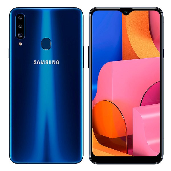 SMARTPHONE SAMSUNG Galaxy A20s Azul 32GB, Câmera Tripla Traseira, Selfie de 8MP, Tela Infinita de 6.5, Leitor de Digital, Octa Core e Android 9.0
