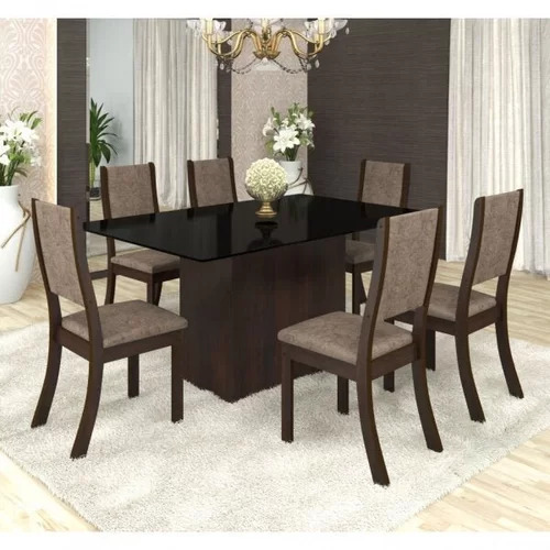 Conjunto Sala de Jantar Mesa em Vidro 6 Cadeiras Drive Espresso Móveis Choco/Canela