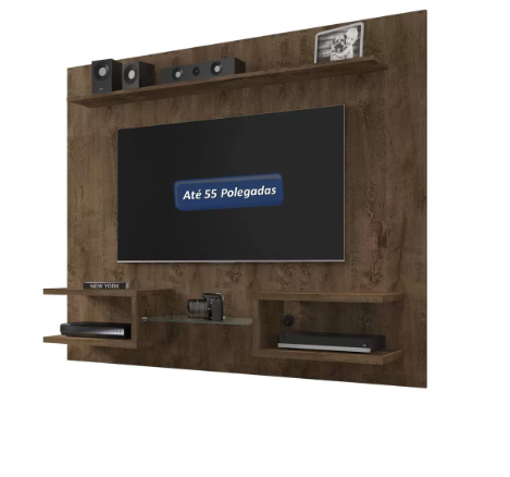 Painel para Tv até 55 Pol 163 cm Nicho e Vidro Atlas Bechara - Madeira Rustica (