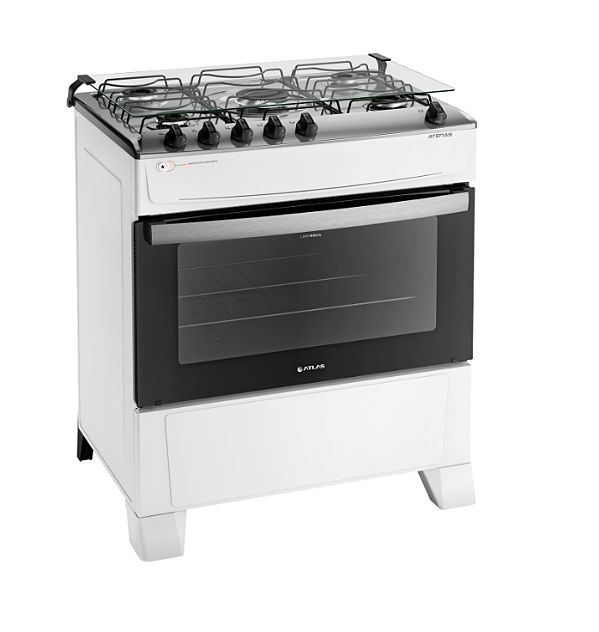 Fogão 5 Bocas Branco com Mesa Inox Atlas Atenas Bivolt