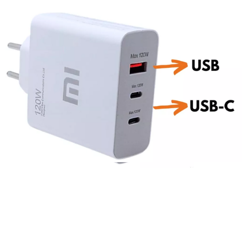 Carregador Turbo De Celular Xiaomi 120w Usb + 2usb-c