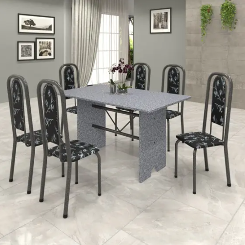 CONJUNTO DE MESA GRANITO 1,40 COM 6 CAD