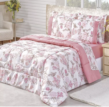 Kit Edredom Dupla Face Estampado Casal Queen 03 Pecas Micropercal 200 Fios Naturale - Serene