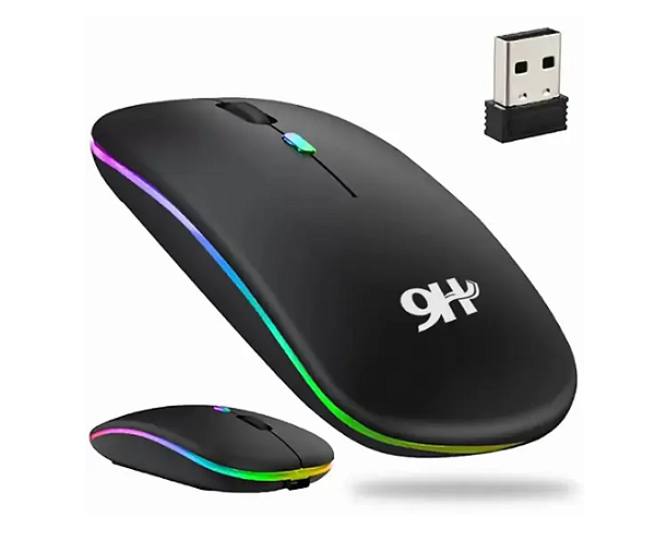 Mouse sem Fio Bluetooth Wirelles com LED 2.4Ghz Recarregável - 9H