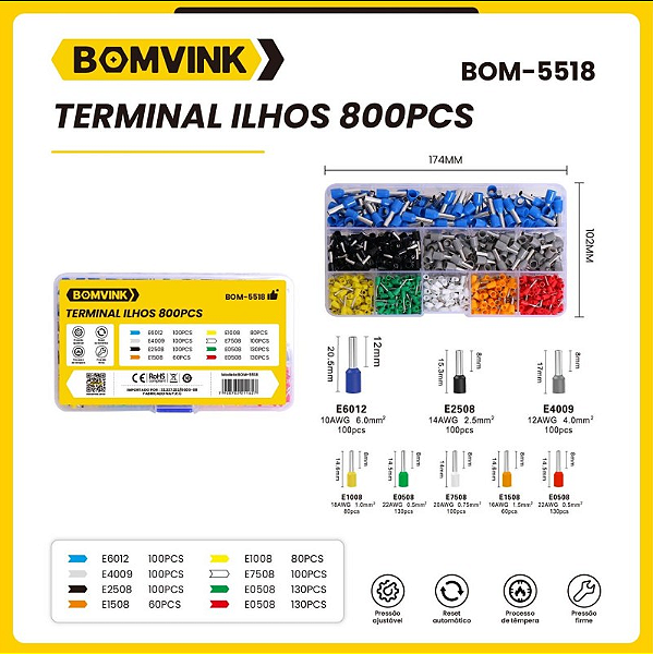 Terminal Ilhos 800 Pçs BOMVINK BOM-5518