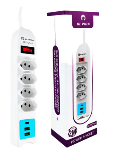 Extensão Elétrica 4 Tomada 2 Usb 1 Usb Tipo C