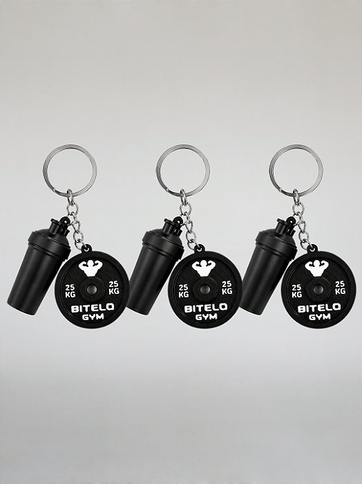 Chaveiro Anilha + Coqueteleira Bitelo Gym - Preto