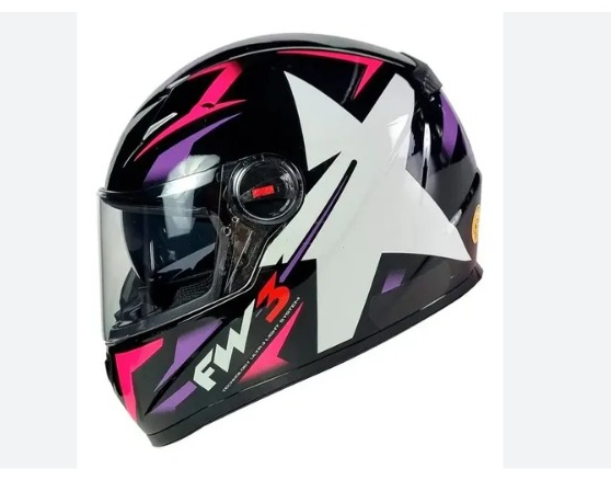 CAPACETE FW3 GTX STAR PRET BRILHANTE LILAS/ROSA