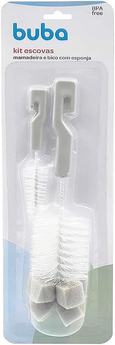 Kit escovas p/ mamadeira e bico com esponja