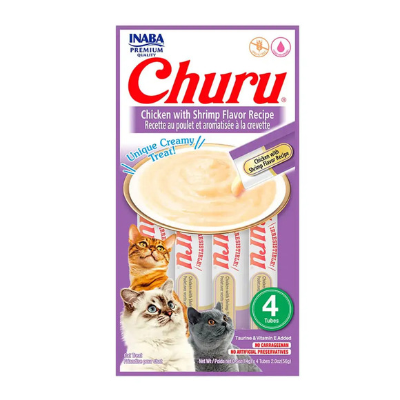 Churu Galinha C/ Aroma De Camarao - C/ 4 Saches 14g Cada - 56g