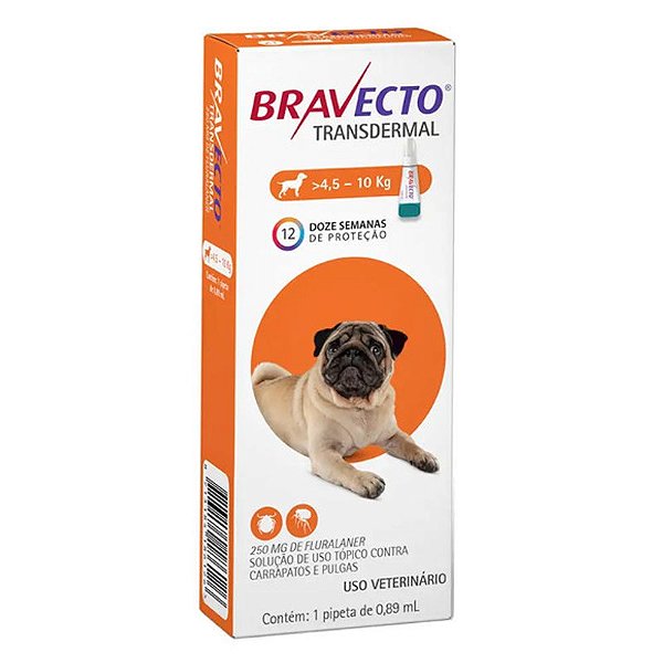 Antipulgas Bravecto Transdermal Cães 4,5 a 10kg 250 mg