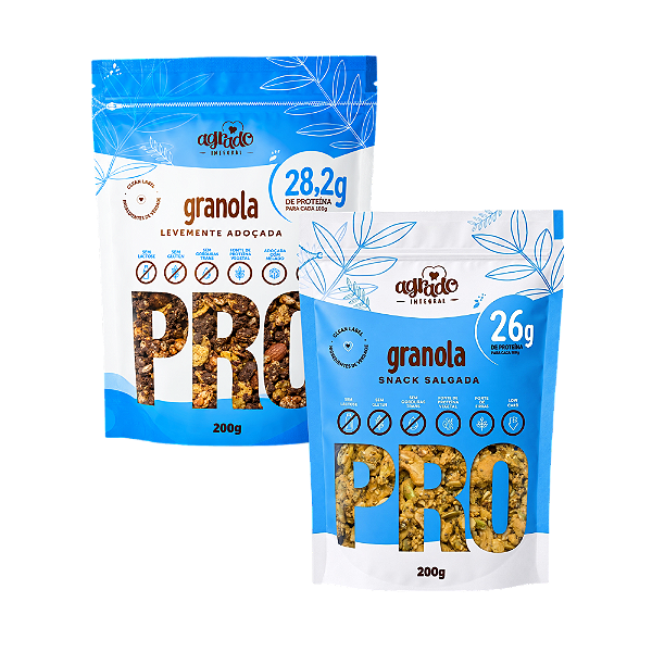 Combo Promocional 2 Pacotes - Granola Snack Salgada 200g + Granola Levemente Adoçada 200g