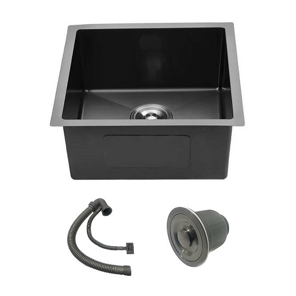 Cuba Cozinha Inox Preta Quadrada Gourmet 40x40 c/ Acessórios