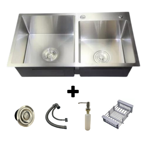 Cuba Gourmet Dupla 78x48 Inox Escovado Quadrada C/ Acessórios