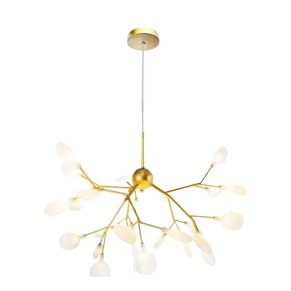 Lustre Sala Led Folhas Moderno 135w 70cm Dourado