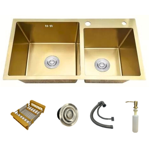 Cuba Dupla Inox Dourado Quadrada 78x43