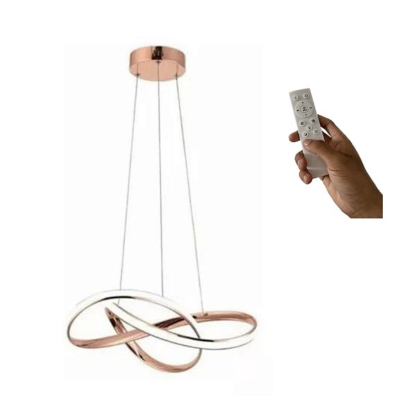 Lustre Sala Led Luxo Pendente Moderno 45w – 50 cm – Rose – C/ Controle Remoto
