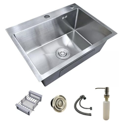 Cuba Cozinha Inox Escovado Quadrada 60x45 Gourmet Com Acessórios