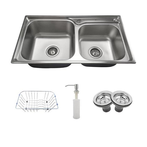 Cuba Gourmet Dupla 78x43 Aço Inox Escovado C/ Acessórios