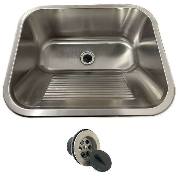 Tanque Lavanderia 55 x 45 Com Acessórios Aço Inox Escovado