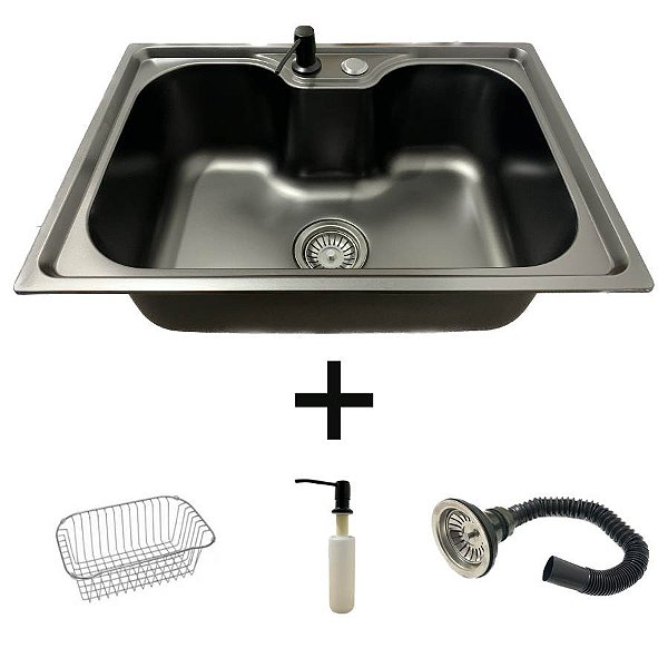 Cuba Pia Gourmet Aço Inox Preto 60x42 C/ Acessórios