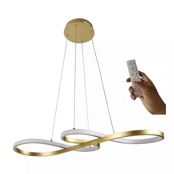 Lustre Para Sala Led Unlimited Moderno 45w 75cm Dourado C/ Controle