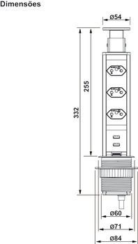 TORRE DE TOMADAS POWERDOCK H4 PLUG BRANCA 3 TOMADAS E 2 USB