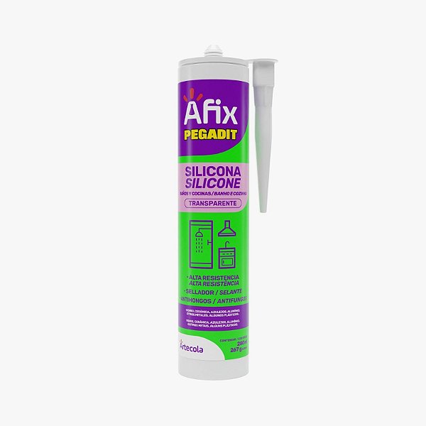 SILICONE ACETICO BANHO E COZINHA TRANSPARENTE 280ML AFIX ARTECOLA