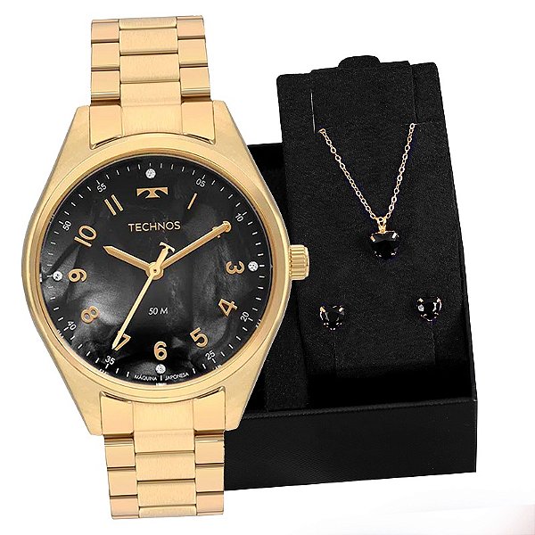 Relógio Technos Feminino Boutique Dourado 2036MLWS/4P Colar e Brincos