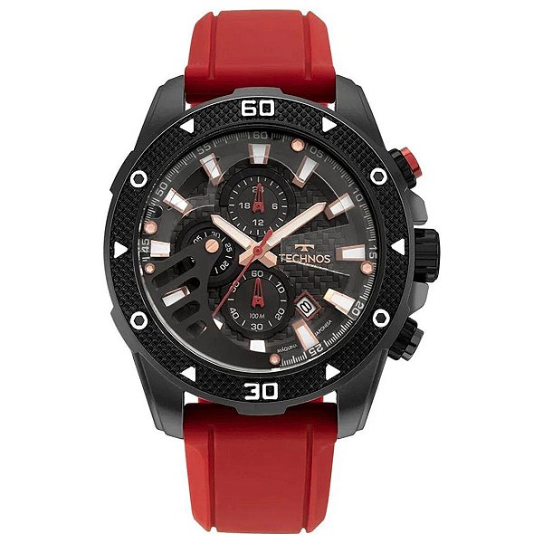 Relogio de Pulso Masculino Technos Analógico Ts Carbon Preto Vermelho JS15FS/2P