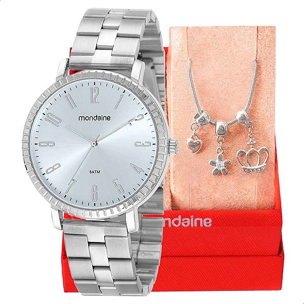 Relógio Feminino Mondaine Prata Social Analógico 32389L0MVNE2 Mulher Pulseira Berloques