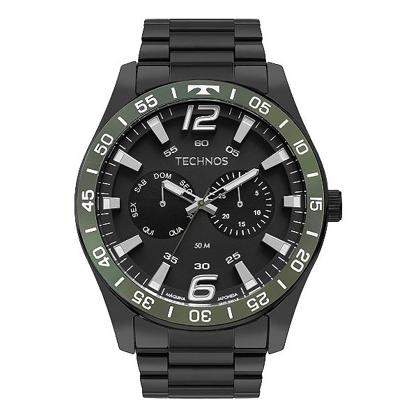 Relógio Masculino Technos Racer Premium Multifunção Bisel Verde 6P25CC/1P