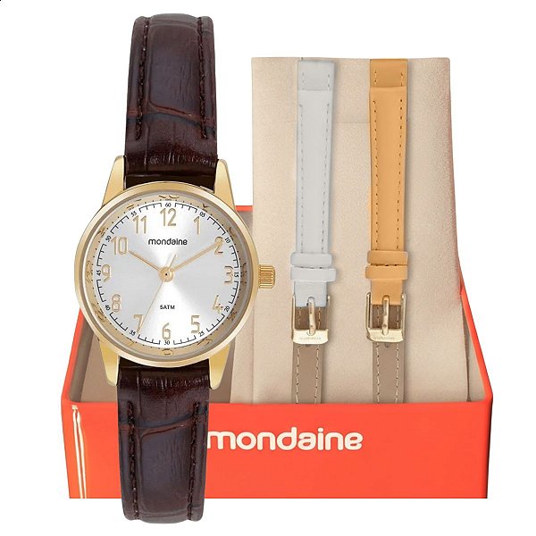 Relógio Feminino Mondaine Troca Pulseira Dourado Mostrador Metálico 32714LPMKDH2