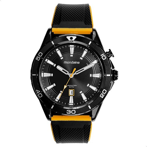 Relógio Masculino Mondaine Lumination Preto e Amarelo Silicone Calendário 32899GPMVPI2