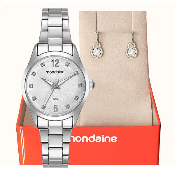 Relógio Feminino Mondaine Prata 99803L0MKNE2K1 + Brincos