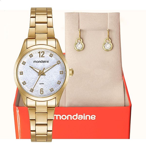 Relógio Feminino Mondaine Dourado 99803LPMKDE1K1 + Brincos