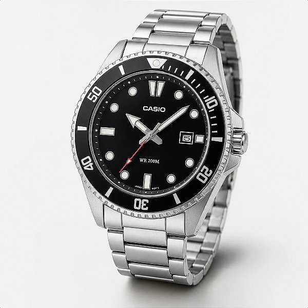 Relógio Masculino Casio Aço Prata Preto Prova D'Água MDV-107D-1A1VDF