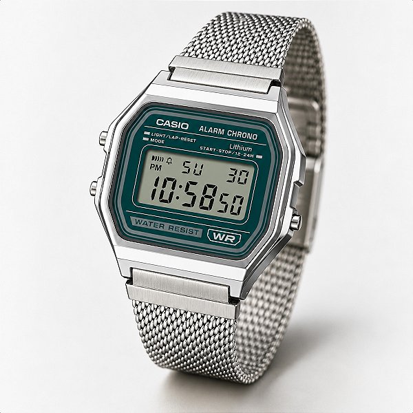 Relógio Casio Vintage Digital Mesh Verde Unissex A158WEM-3DF