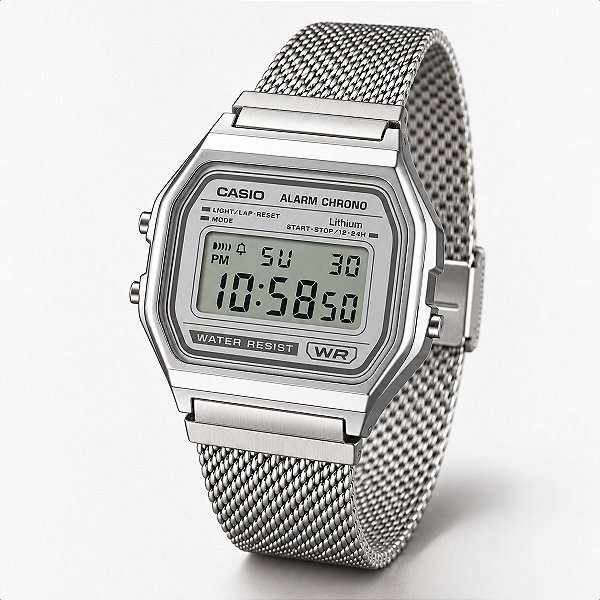 Relógio Casio Vintage Digital Mesh Cinza Unissex A158WEM-7DF