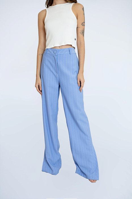 CALÇA PANTALONA LISTRADA C/RECORTE AZUL M