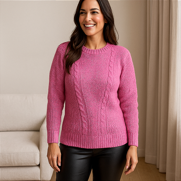 Blusa de Tricô Manga Longa Feminina em Tranças