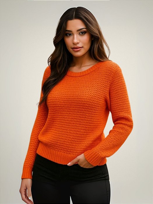Blusa de Tricô Feminina Manga Longa com Ponto Pérola