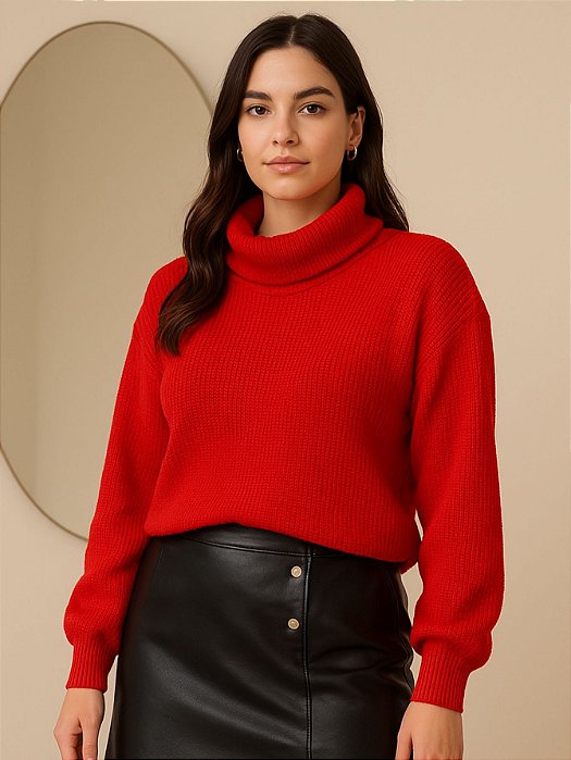 Blusa Tricot Gola Cacharrel Manga Bufante Longa Canelada - Tamanho Único