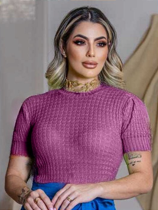 Blusa Tricot Canelado Neon Manga Bufante Básica
