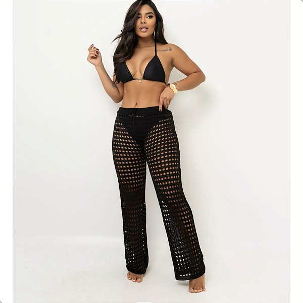 Calça Tricot Saída de Praia Vazada Feminina - Tendência Verão