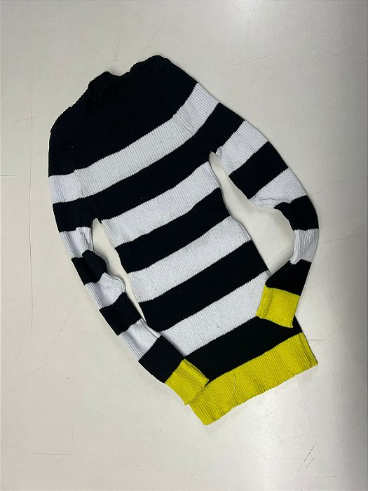 Blusa Tricot Manga Longa Listrada Preto e Branco