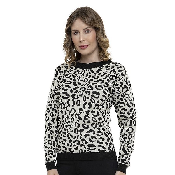 Blusa Tricot Onça Manga Longa Feminina
