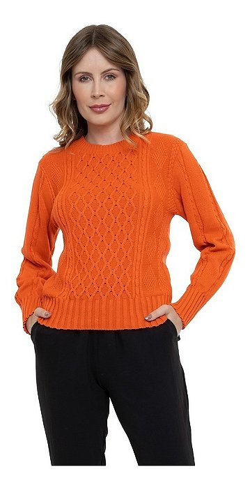 Blusa Tricot Trama Trançada Manga Longa - Conforto e Charme para o Inverno