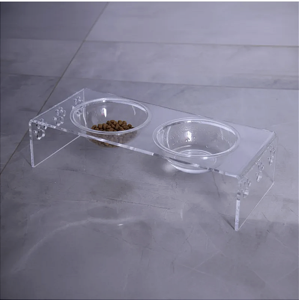 Comedouro Cachorro e Gato Compartimento Duplo P 300ml Acrílico 35cm Acripet House